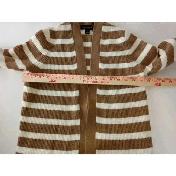 Ann Taylor Petite Striped Ribbed Long Line Open Brown/ White Cardigan XS - Picture 5 of 10